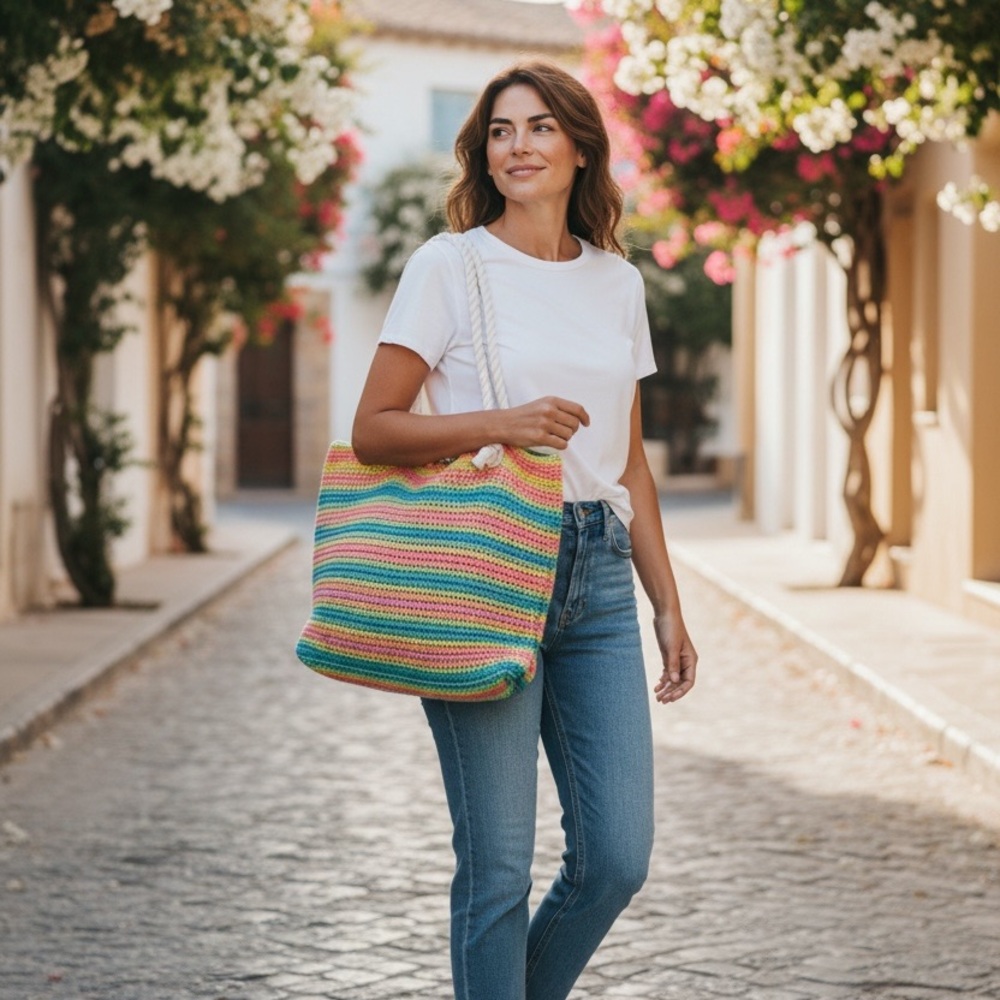 Colorful Striped Tote Bag